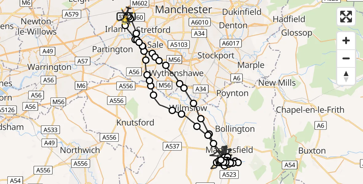 Flight route Police Helicopter Manchester Barton Aerodrome - Manchester Barton Aerodrome, 24 June 2026, 16:17