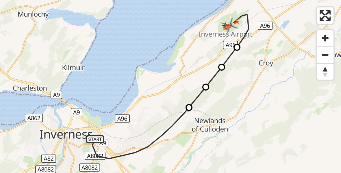 Flight route Coastguard Helicopter Inverness - Inverness Airport, 24 June 2026, 16:21