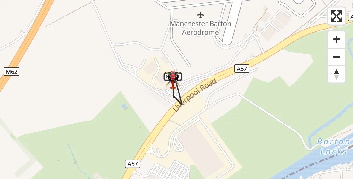 Flight route Air Ambulance Helicopter Manchester Barton Aerodrome - Irlam, 24 June 2026, 16:30