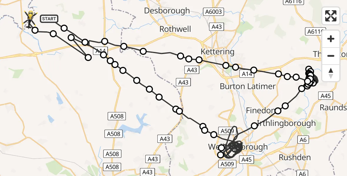 Flight route Police Helicopter Sibbertoft - Welford, 24 June 2026, 16:40