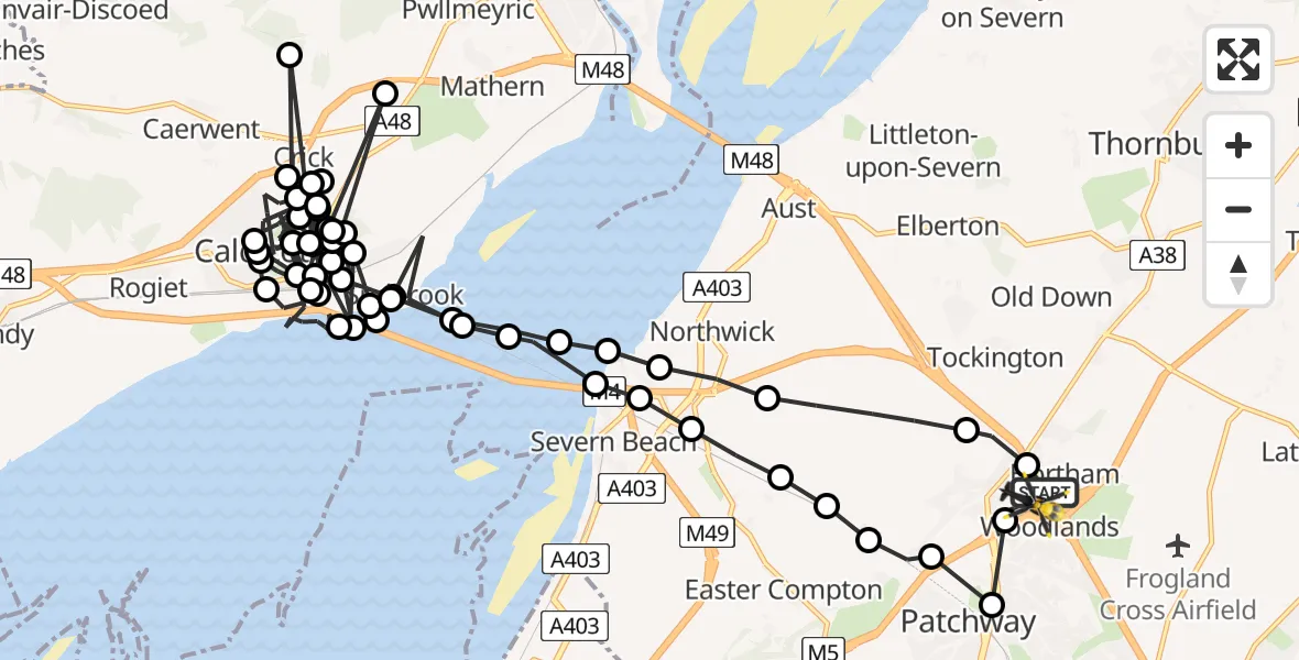 Flight route Police Helicopter Almondsbury Helicopter Base - Almondsbury Helicopter Base, 24 June 2026, 17:17