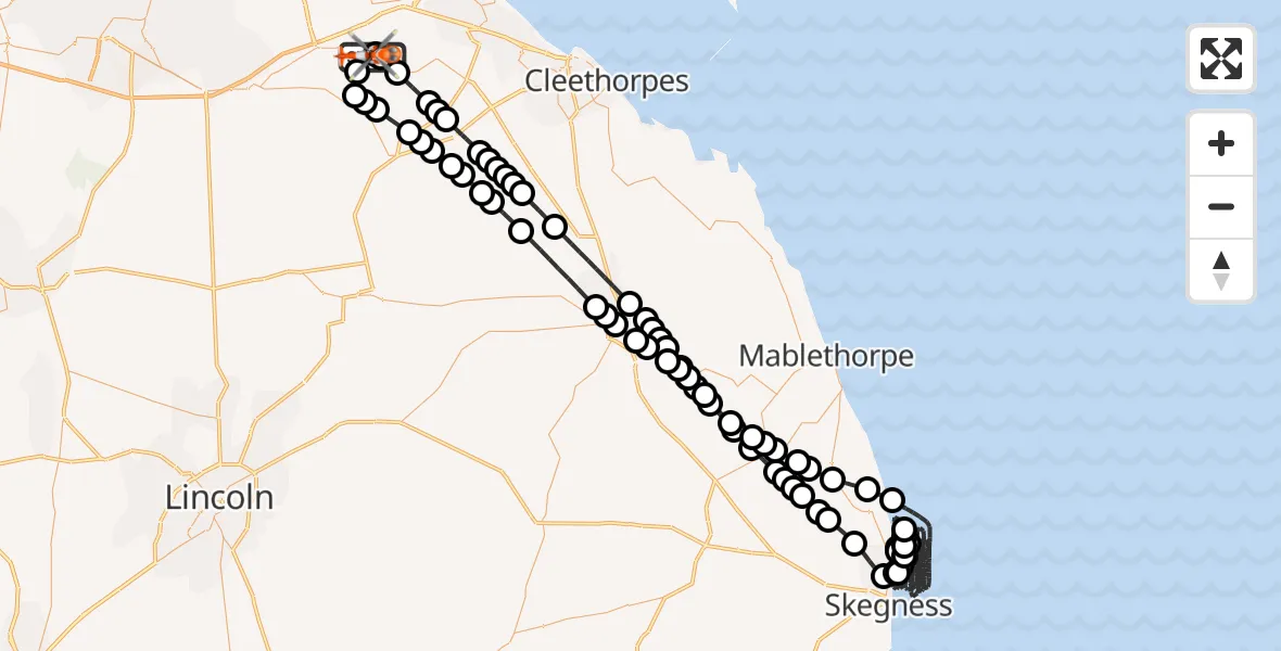Flight route Coastguard Helicopter Humberside Airport - Humberside Airport, 24 June 2026, 17:20
