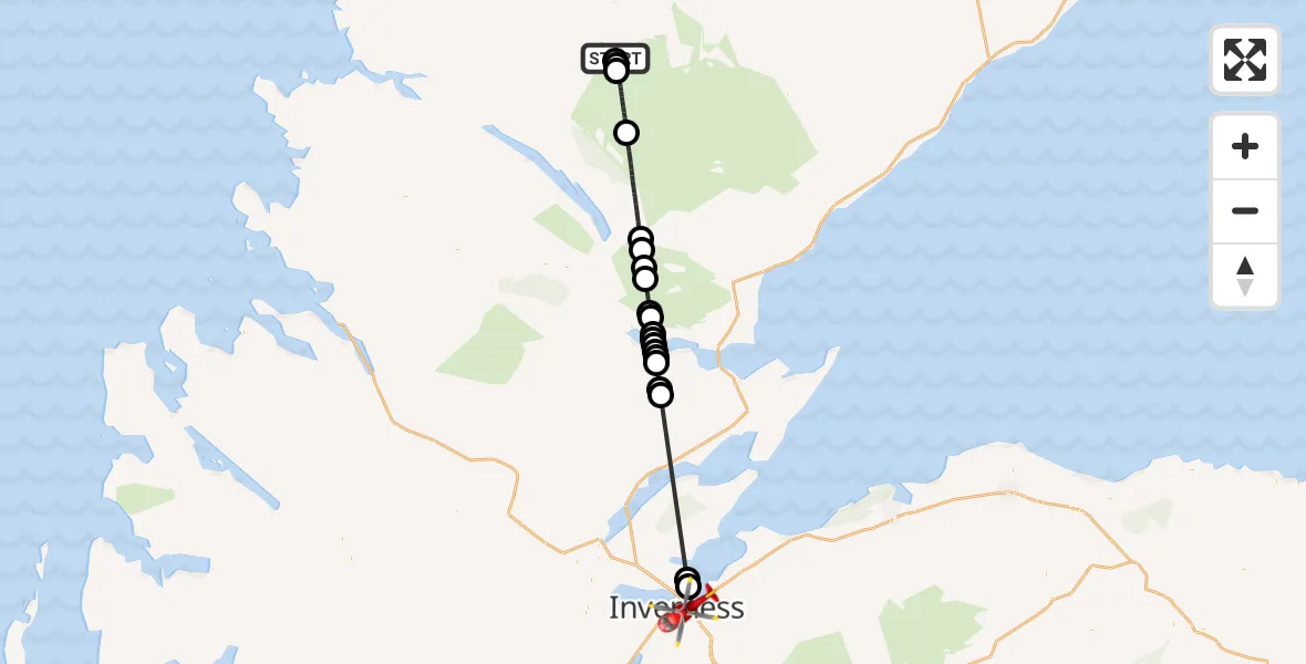 Flight route Air Ambulance Helicopter Altnaharra - Inverness, 24 June 2026, 17:20