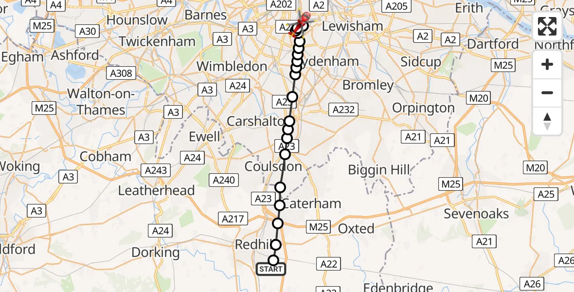 Flight route Air Ambulance Helicopter Redhill Aerodrome - Herne Hill, 24 June 2026, 17:31