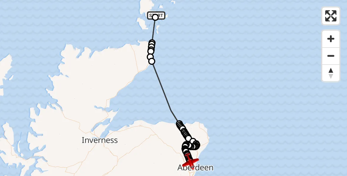 Flight route Air Ambulance Aircraft Kirkwall - Dyce and Stoneywood, 24 June 2026, 17:40