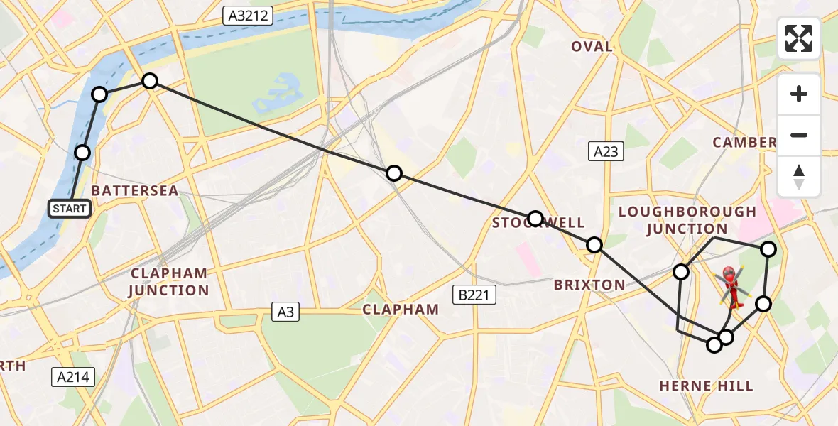 Flight route Air Ambulance Helicopter London Heliport - Herne Hill, 24 June 2026, 17:57