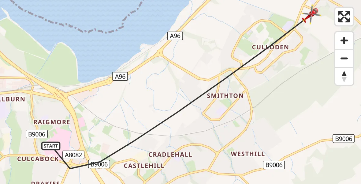 Flight route Air Ambulance Helicopter Inverness - Inverness, 24 June 2026, 18:23