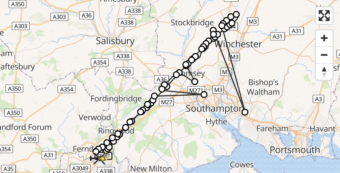 Flight route Police Helicopter Bournemouth Airport - Parley Cross, 24 June 2026, 18:35