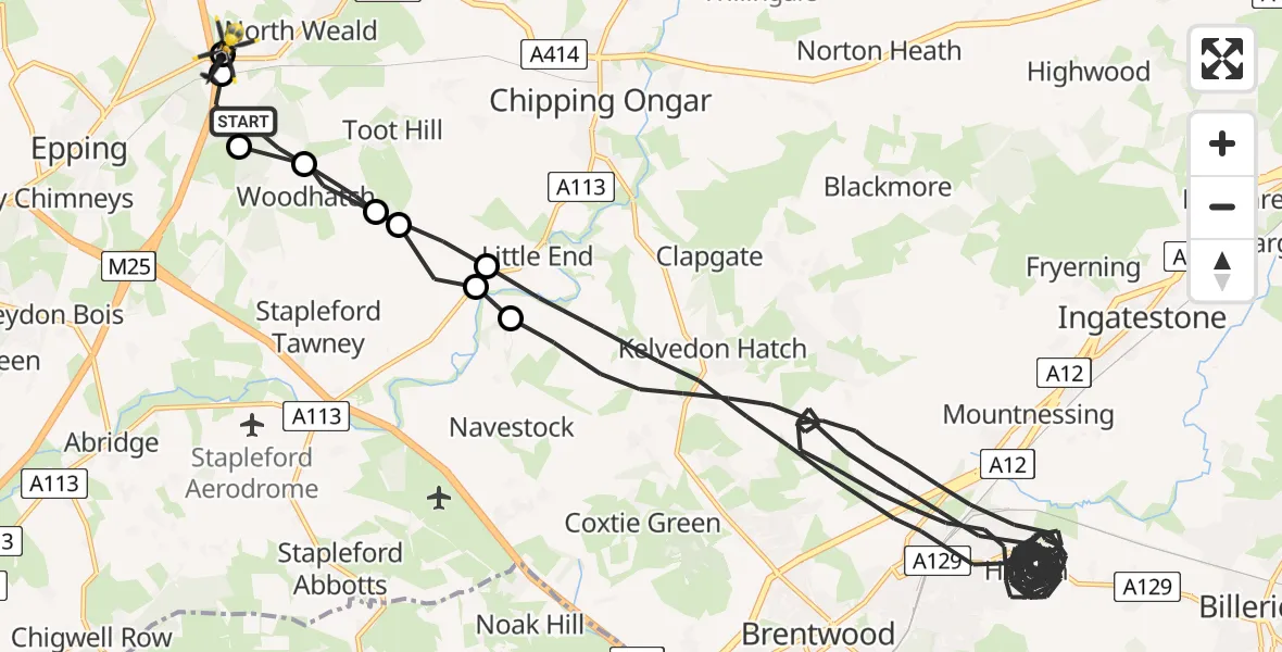 Flight route Police Helicopter Woodhatch - North Weald Airfield, 24 June 2026, 18:43