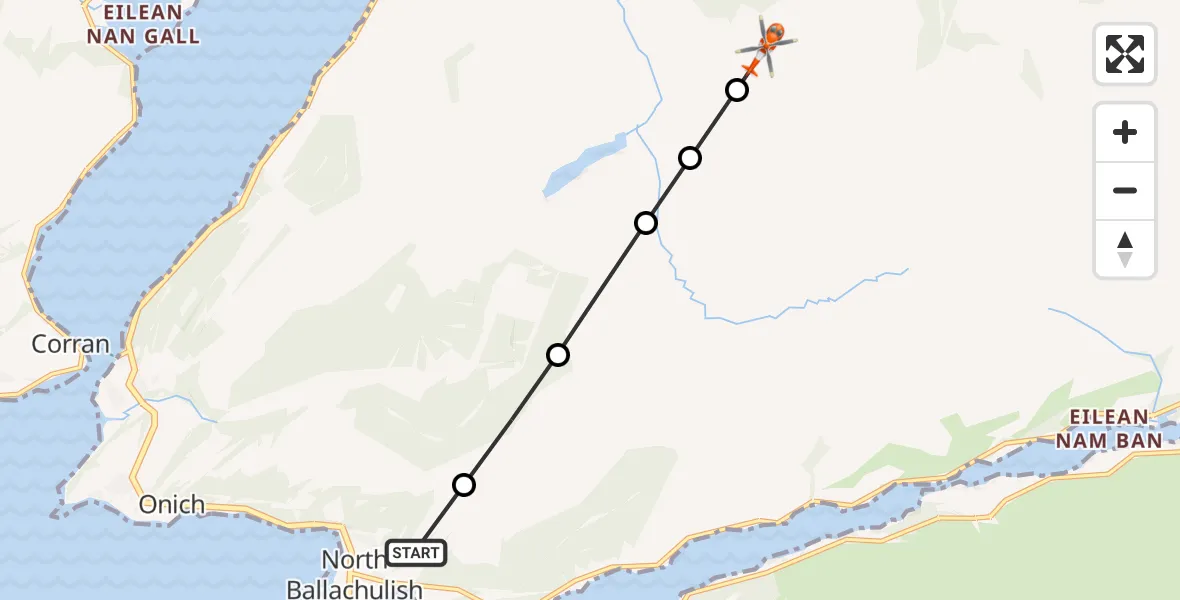 Flight route Coastguard Helicopter North Ballachulish - Glas Chreag, 24 June 2026, 19:09