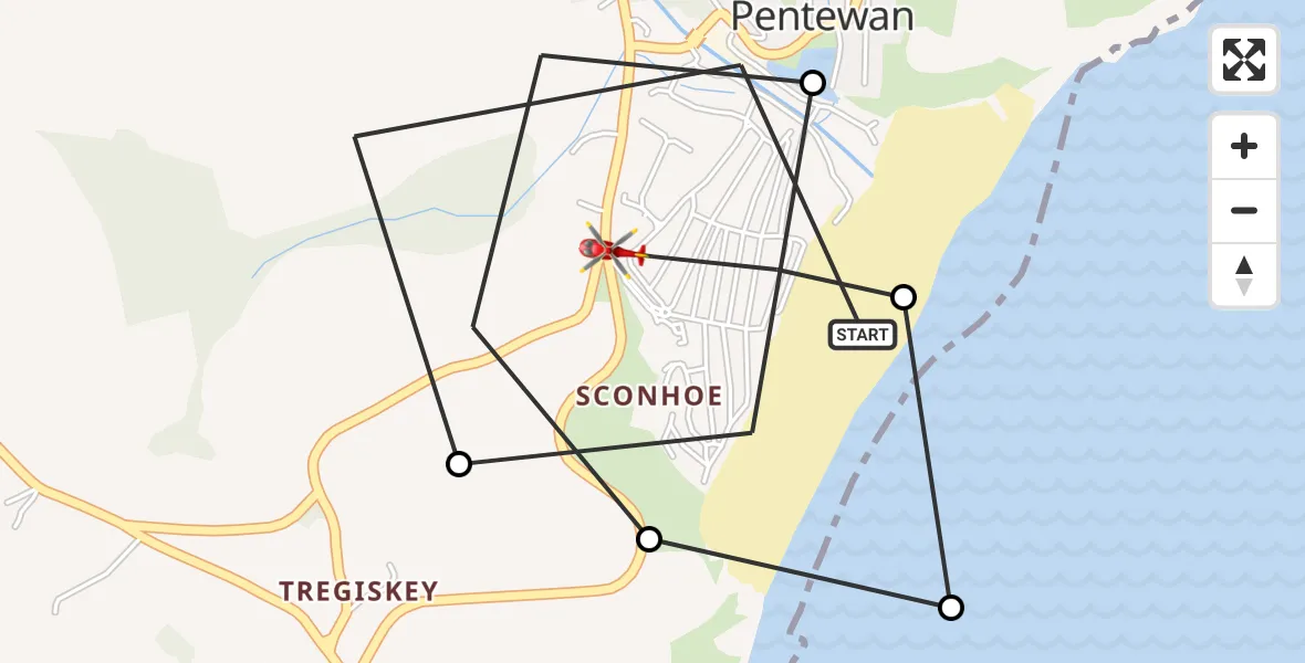 Flight route Air Ambulance Helicopter Pentewan - Pentewan, 24 June 2026, 19:20