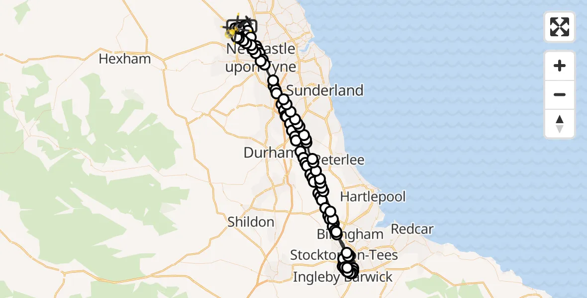 Flight route Police Helicopter Newcastle International Airport - Newcastle International Airport, 24 June 2026, 19:33