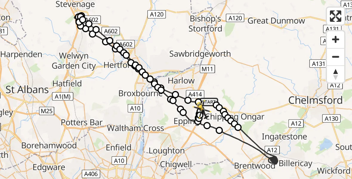 Flight route Police Helicopter North Weald Bassett - North Weald Airfield, 24 June 2026, 20:10