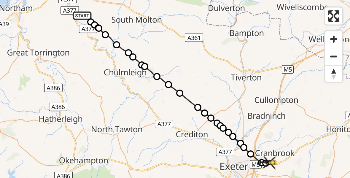 Flight route Police Helicopter North Devon - Exeter International Airport, 24 June 2026, 20:42