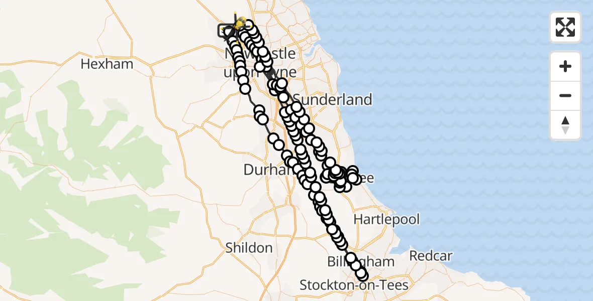 Flight route Police Helicopter Newcastle International Airport - Newcastle International Airport, 24 June 2026, 21:20