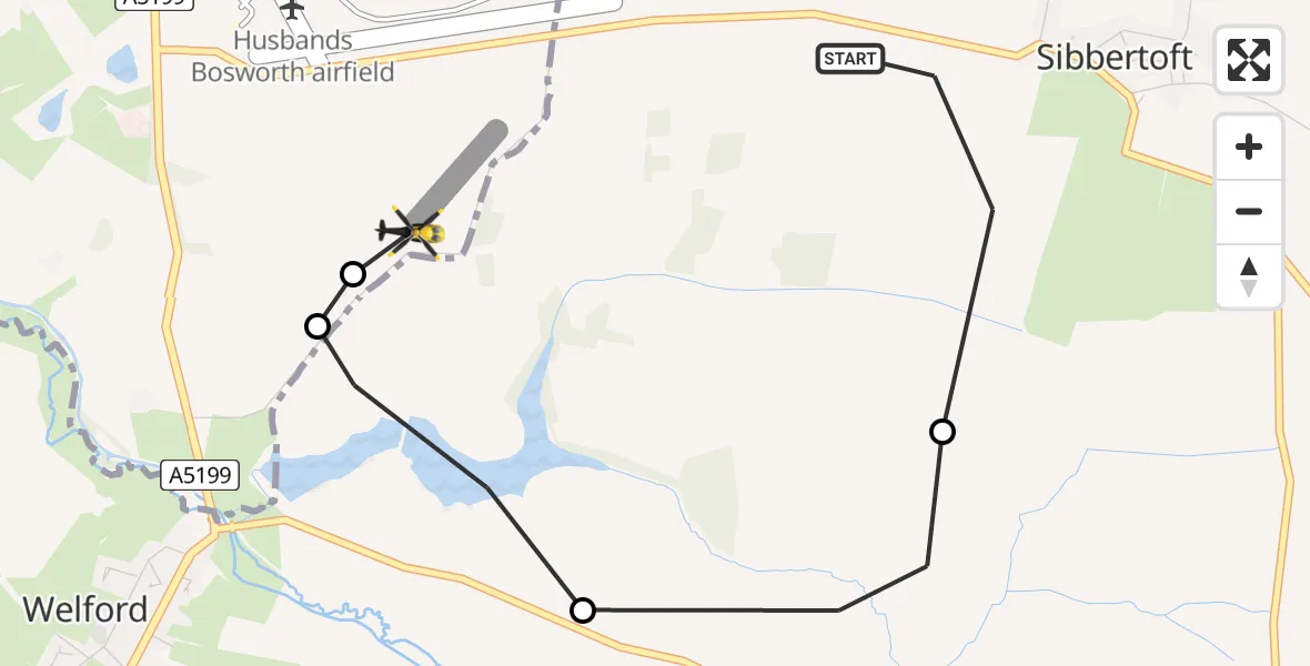 Flight route Police Helicopter Sibbertoft - Welford, 24 June 2026, 21:22