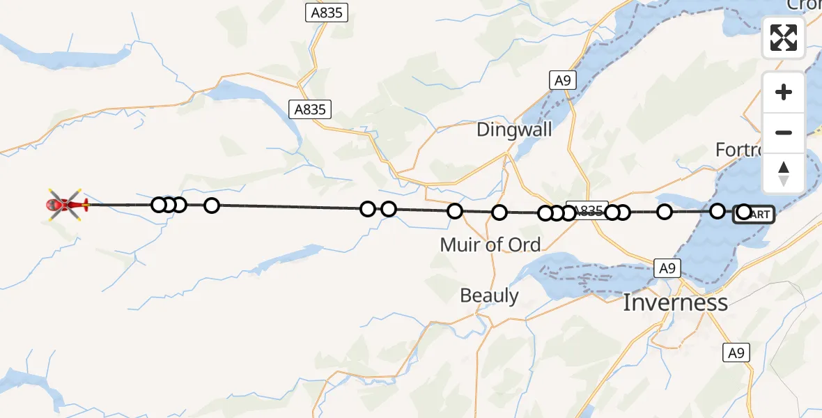 Flight route Air Ambulance Helicopter Fortrose - Highland, 24 June 2026, 21:51