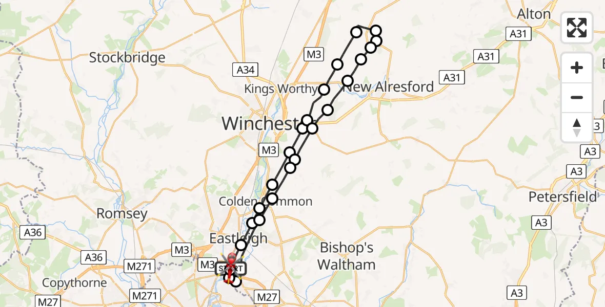 Flight route Air Ambulance Helicopter Southampton Airport - Southampton Airport, 24 June 2026, 22:06