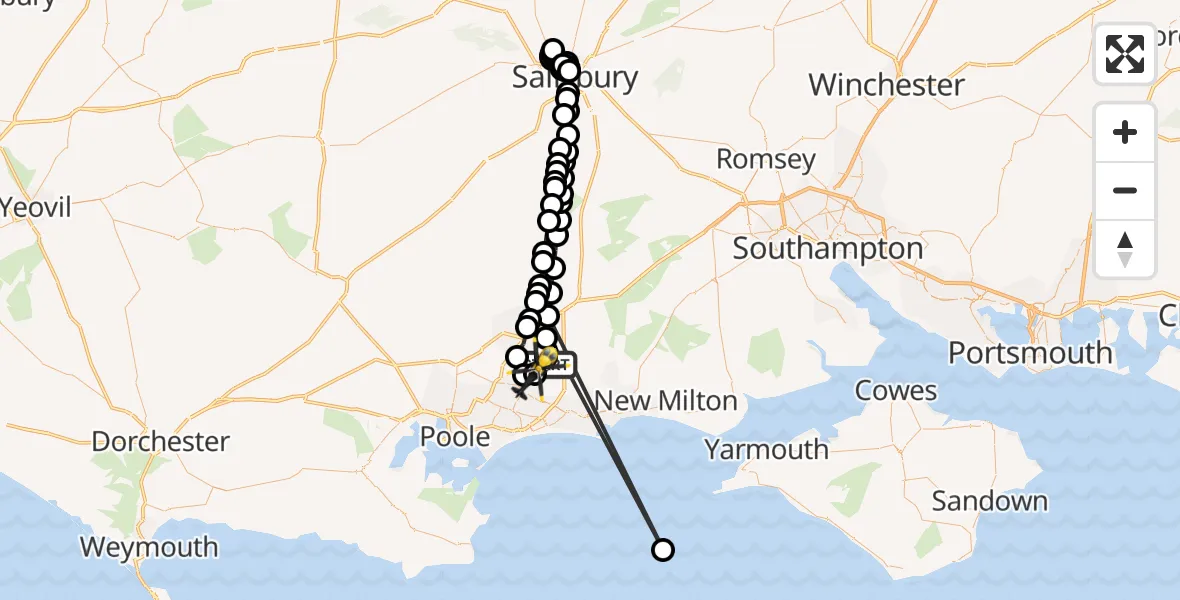 Flight route Police Helicopter Bournemouth Airport - Bournemouth Airport, 24 June 2026, 22:27