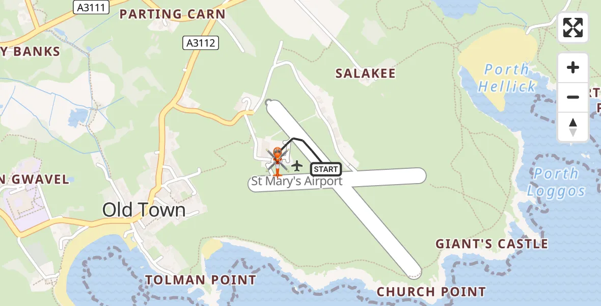 Flight route Coastguard Helicopter St. Mary's Airport - St. Mary's Airport, 24 June 2026, 22:30