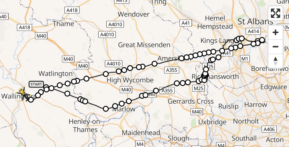 Flight route Police Helicopter Ewelme - Crowmarsh Gifford, 24 June 2026, 22:33