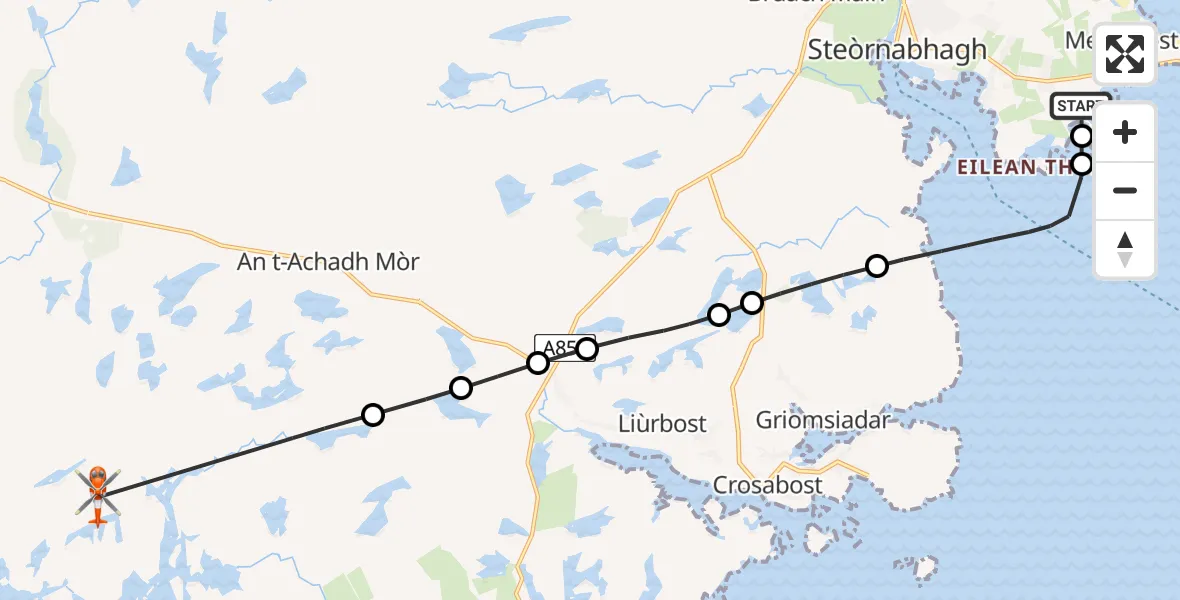 Flight route Coastguard Helicopter Stornoway Airport - An t-Achadh Mòr, 24 June 2026, 23:17