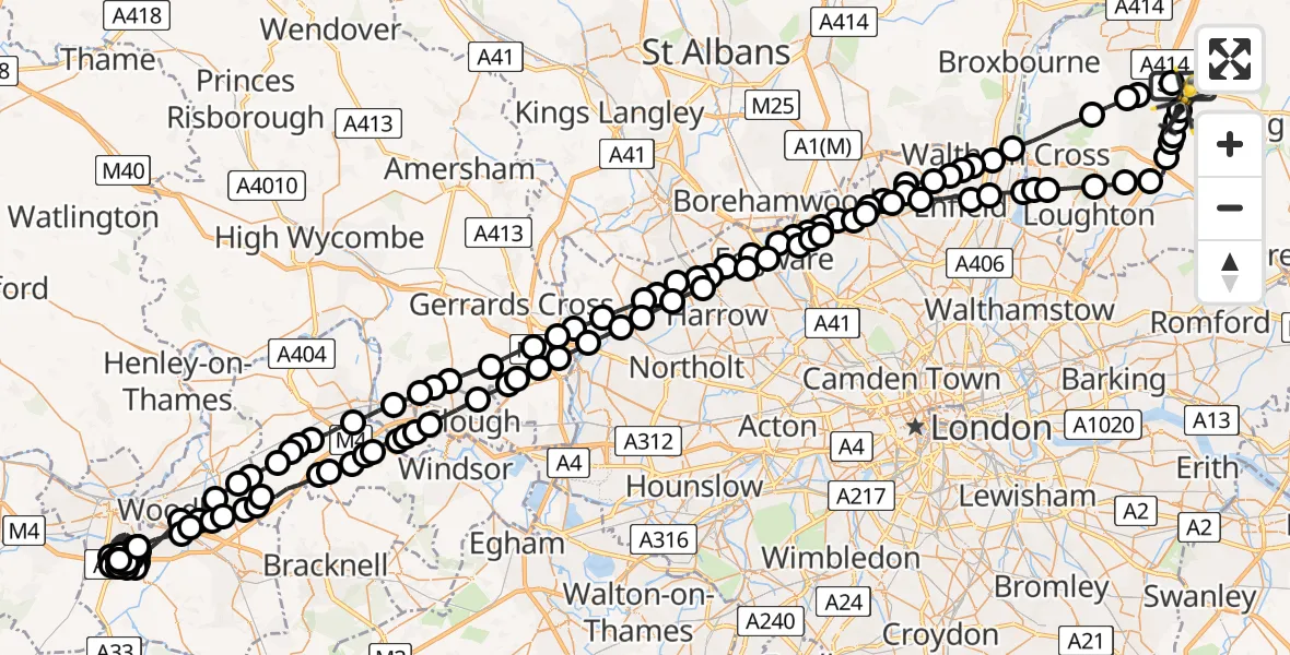 Flight route Police Helicopter North Weald Airfield - North Weald Airfield, 24 June 2026, 23:30