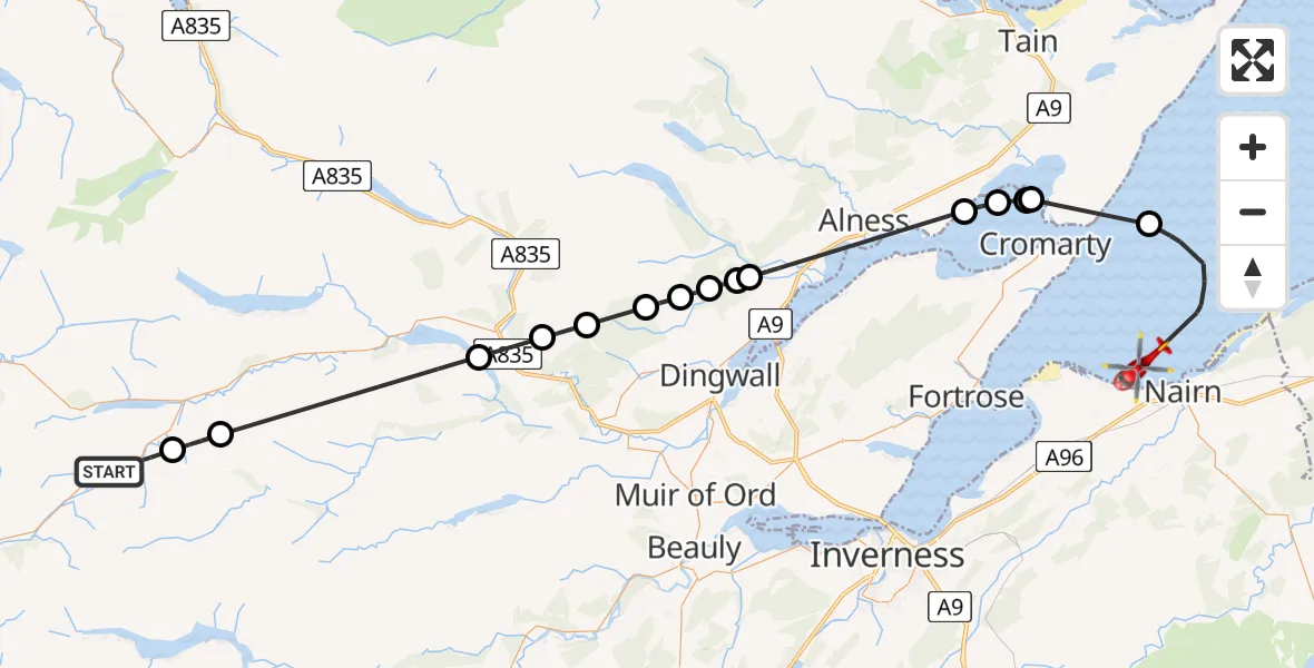 Flight route Air Ambulance Helicopter Highland - North Sea, 24 June 2026, 23:37