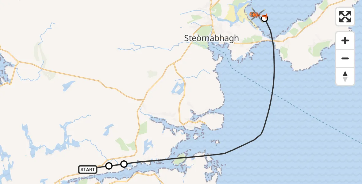 Flight route Coastguard Helicopter Baile Ailein - Mealabost, 25 June 2026, 00:52