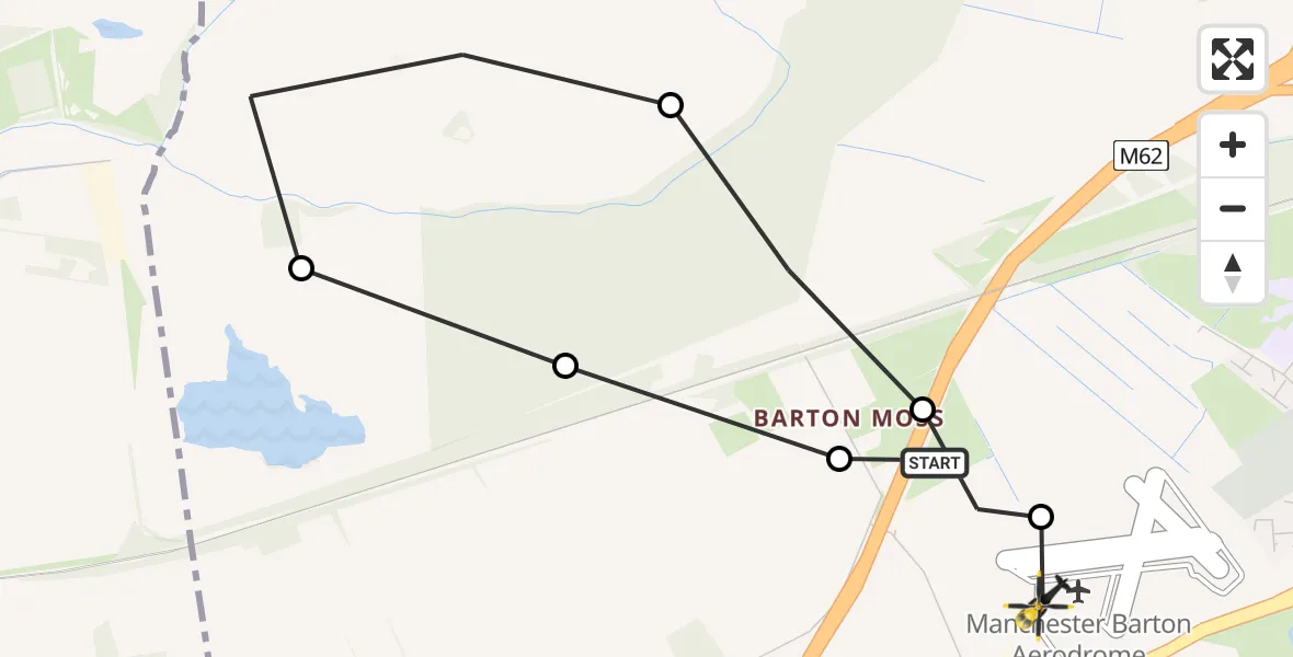 Flight route Police Helicopter Manchester Barton Aerodrome - Manchester Barton Aerodrome, 25 June 2026, 01:57