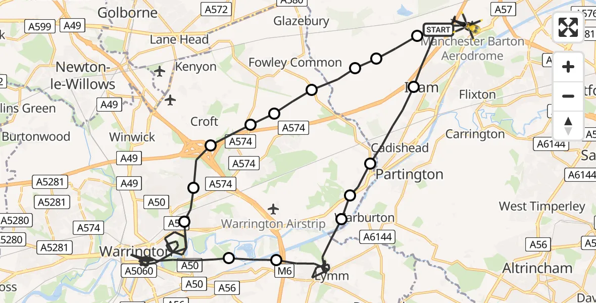 Flight route Police Helicopter Irlam - Manchester Barton Aerodrome, 25 June 2026, 04:43