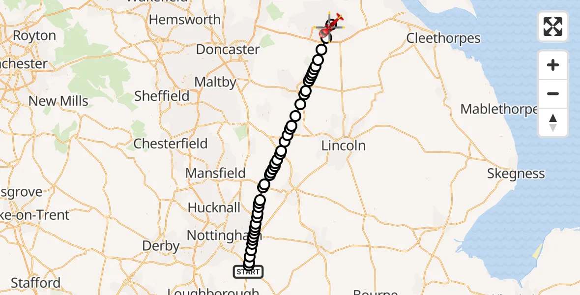 Flight route Air Ambulance Helicopter Rushcliffe - Appleby, 25 June 2026, 06:08