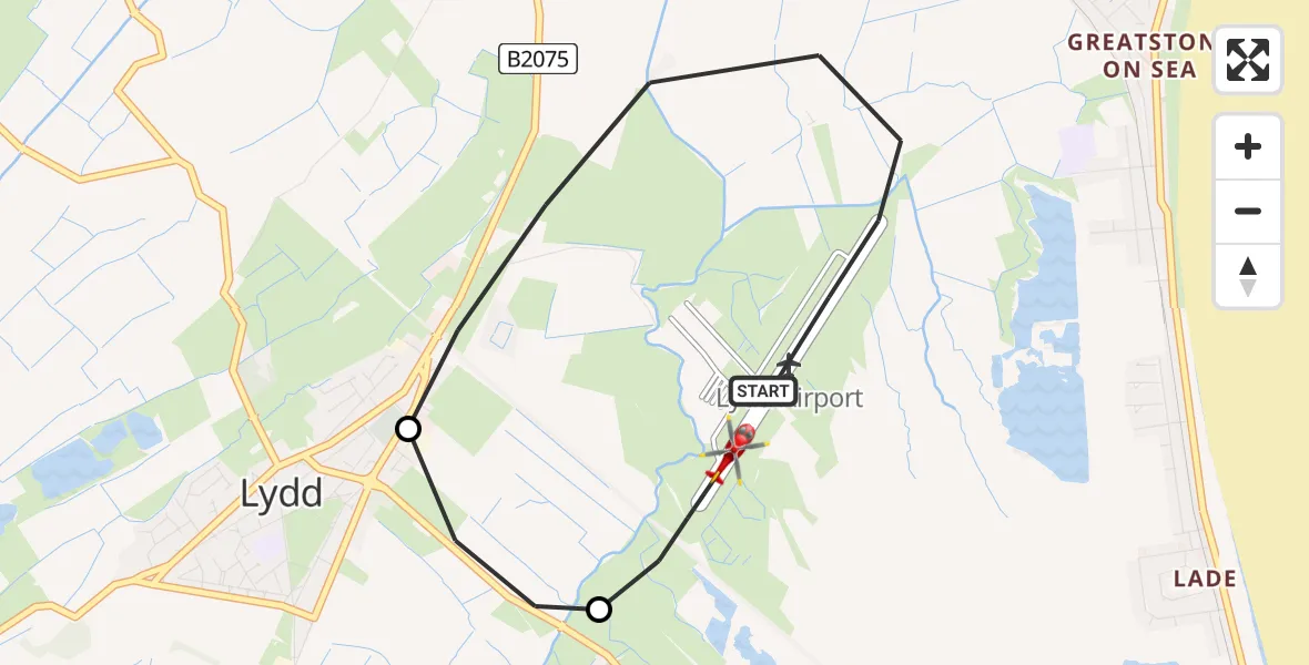 Flight route Air Ambulance Helicopter Lydd London Ashford Airport - Lydd London Ashford Airport, 25 June 2026, 08:13