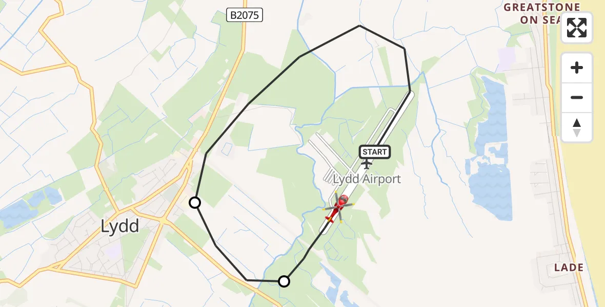 Flight route Air Ambulance Helicopter Lydd London Ashford Airport - Lydd London Ashford Airport, 25 June 2026, 08:18