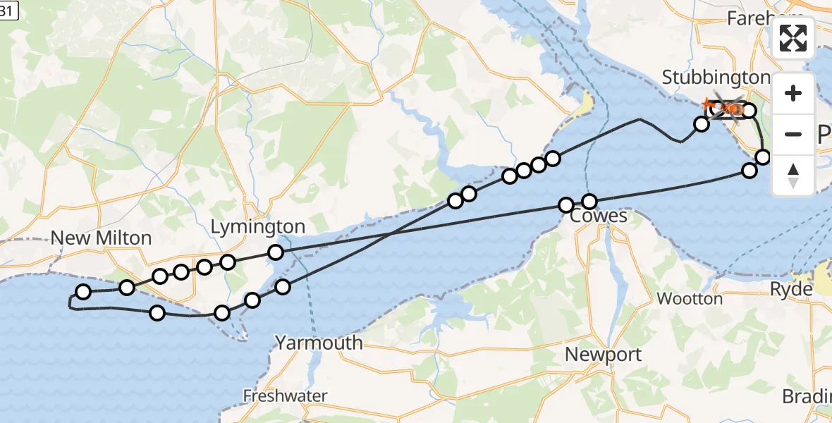 Flight route Coastguard Helicopter Solent Airport - Solent Airport, 25 June 2026, 08:40