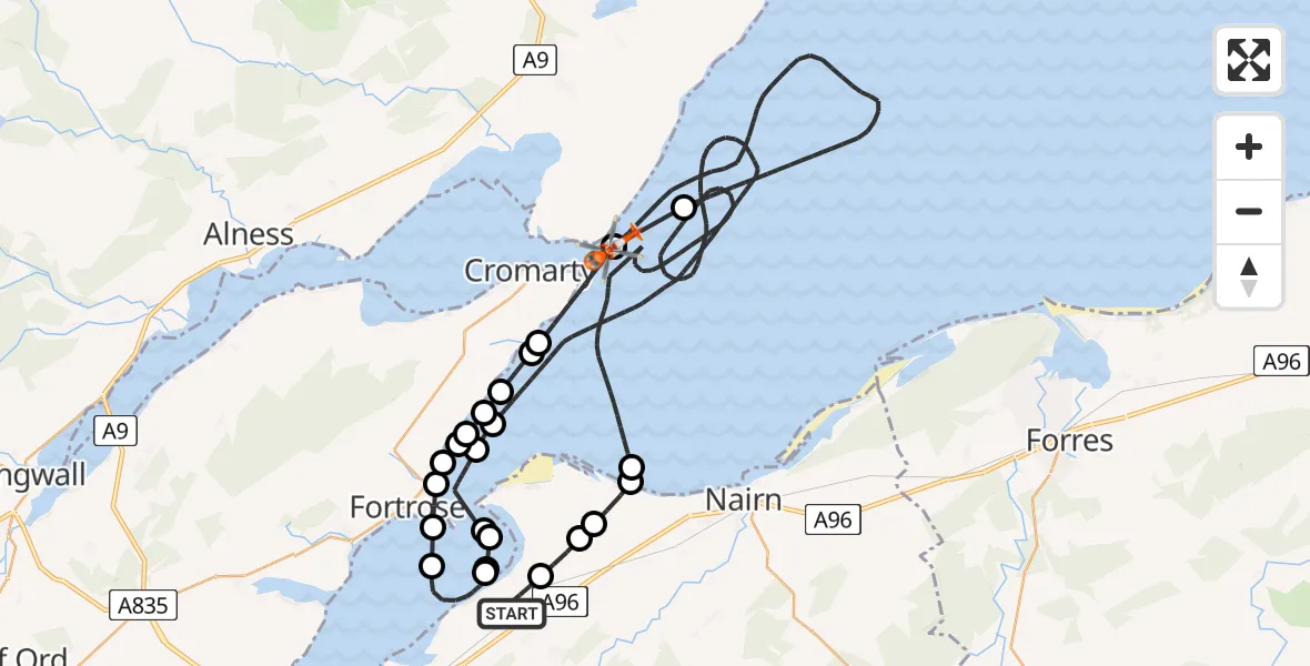 Flight route Coastguard Helicopter Inverness Airport - Castlecraig, 25 June 2026, 09:02