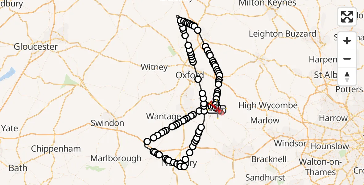 Flight route Air Ambulance Helicopter RAF Benson - RAF Benson, 25 June 2026, 09:11