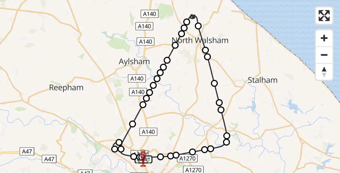 Flight route Air Ambulance Helicopter Norwich Airport - Norwich Airport, 25 June 2026, 09:17