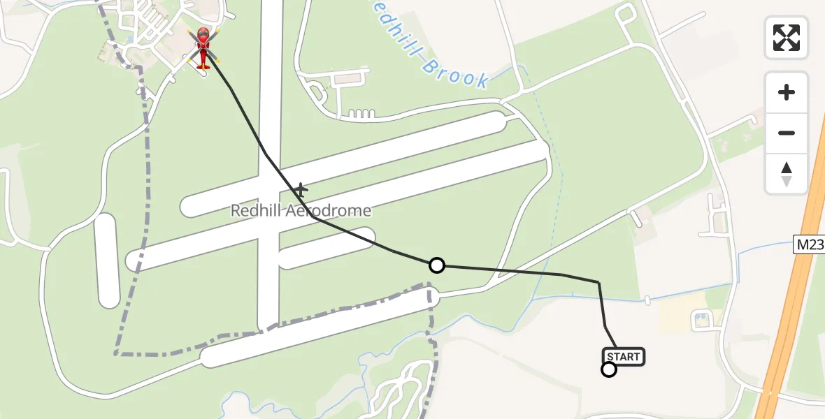 Flight route Air Ambulance Helicopter Redhill Aerodrome - Redhill Aerodrome, 25 June 2026, 09:36