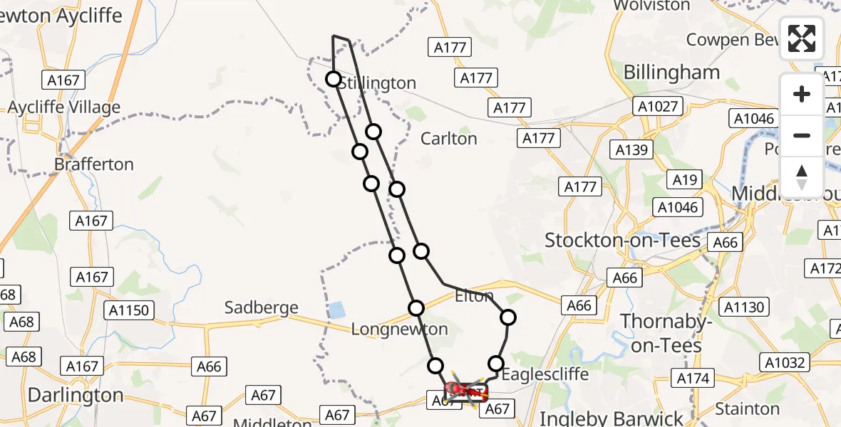 Flight route Air Ambulance Helicopter Egglescliffe - Egglescliffe, 25 June 2026, 10:06