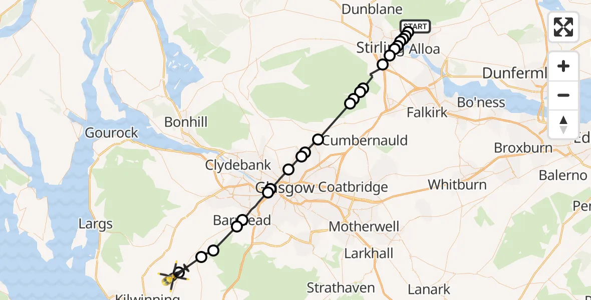 Flight route Police Helicopter Alva - Auchentiber, 25 June 2026, 10:39