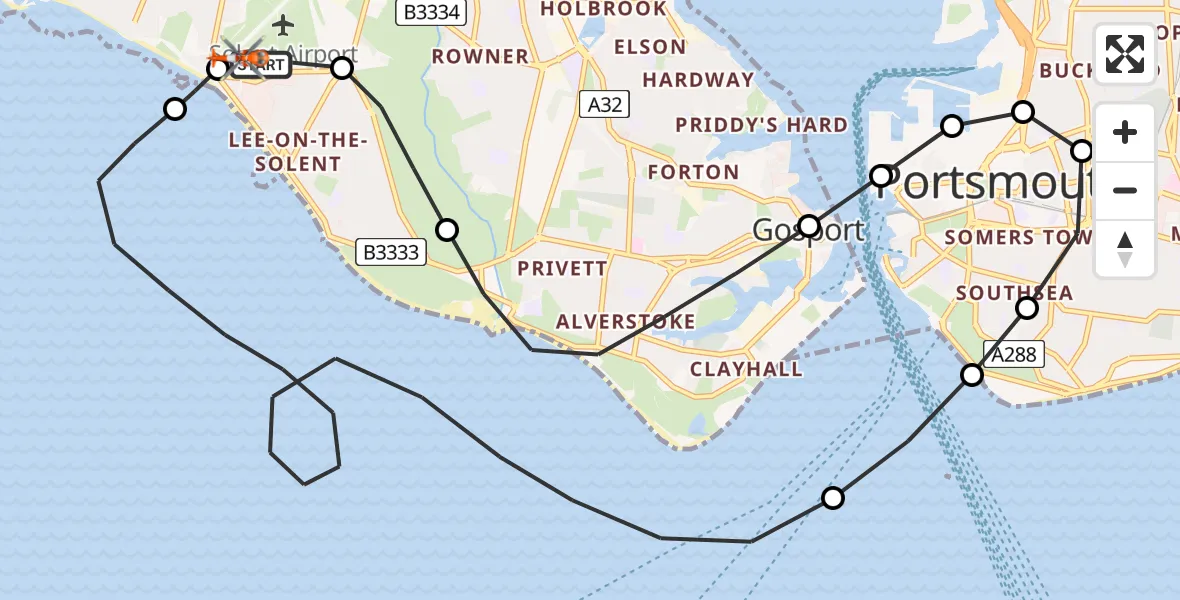 Flight route Coastguard Helicopter Solent Airport - Solent Airport, 25 June 2026, 10:40