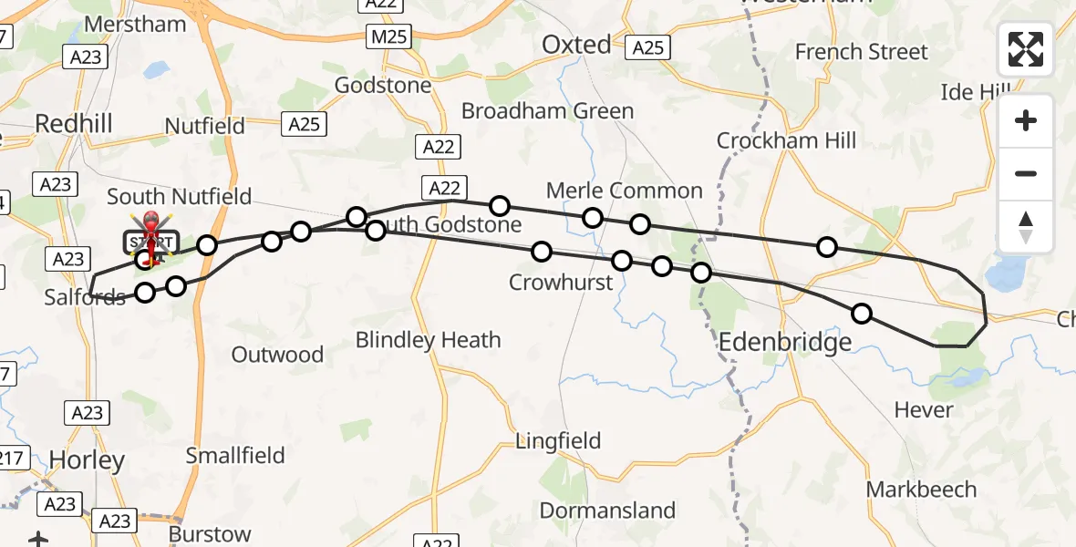 Flight route Air Ambulance Helicopter Redhill Aerodrome - Redhill Aerodrome, 25 June 2026, 10:59