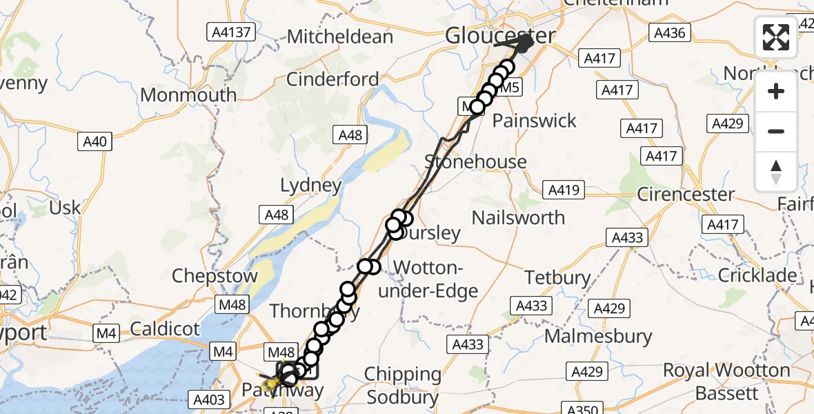 Flight route Police Helicopter Hortham - Patchway, 25 June 2026, 11:28