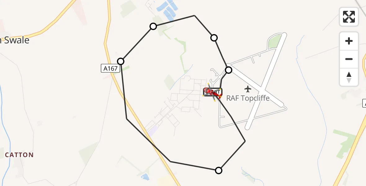 Flight route Air Ambulance Helicopter RAF Topcliffe - RAF Topcliffe, 25 June 2026, 11:51