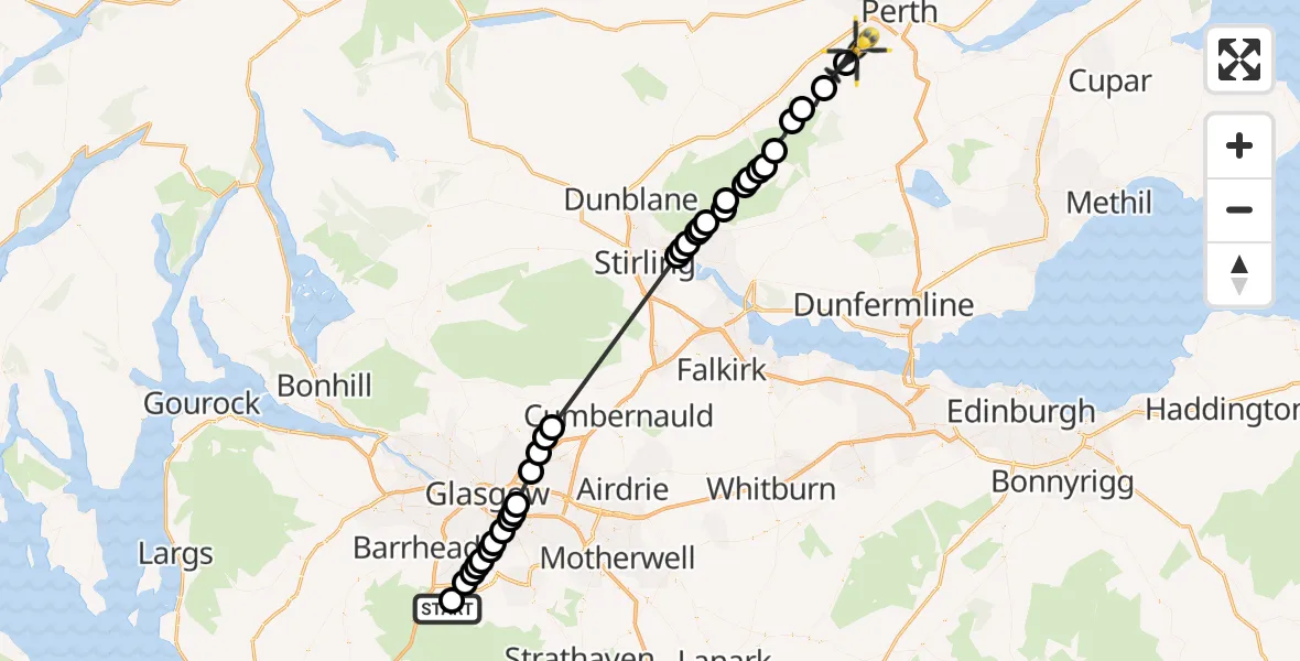 Flight route Police Helicopter East Renfrewshire - Forteviot, 25 June 2026, 12:26