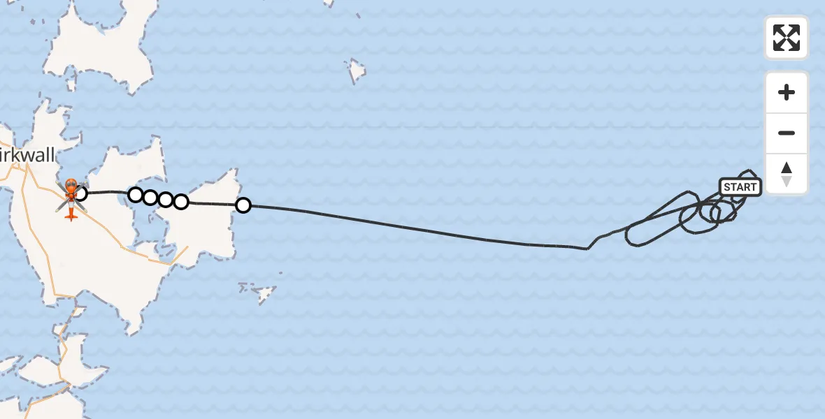 Flight route Coastguard Helicopter North Sea - Kirkwall Airport, 25 June 2026, 13:05