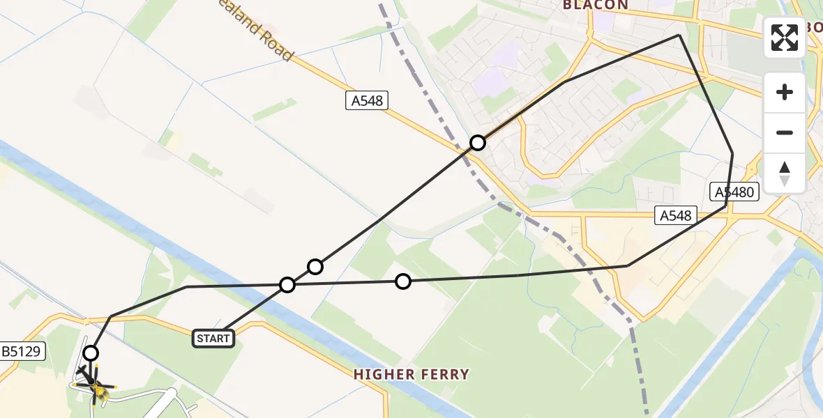 Flight route Police Helicopter Hawarden Airport - Hawarden Airport, 25 June 2026, 13:20