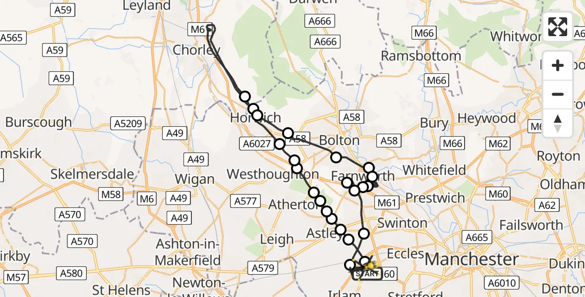 Flight route Police Helicopter Manchester Barton Aerodrome - Manchester Barton Aerodrome, 25 June 2026, 13:29