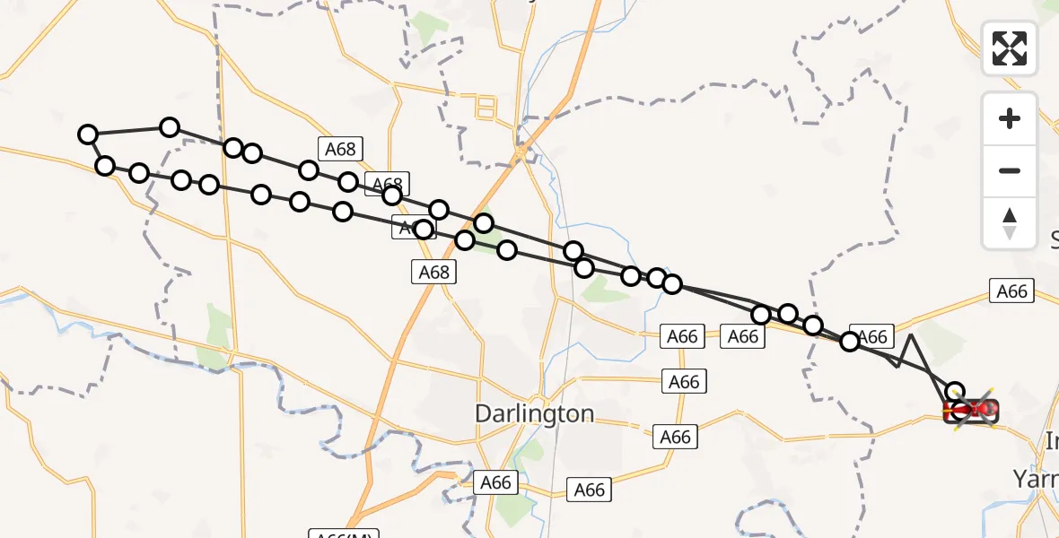 Flight route Air Ambulance Helicopter Egglescliffe - Egglescliffe, 25 June 2026, 14:54